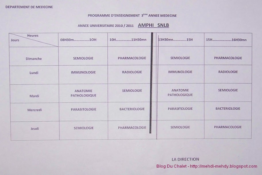 Emplois du temps de la facult de m decine de constantine 2010 2011